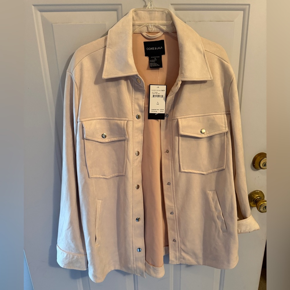 NWT Faux Suede Shirt Jacket in Soft Beige Pink